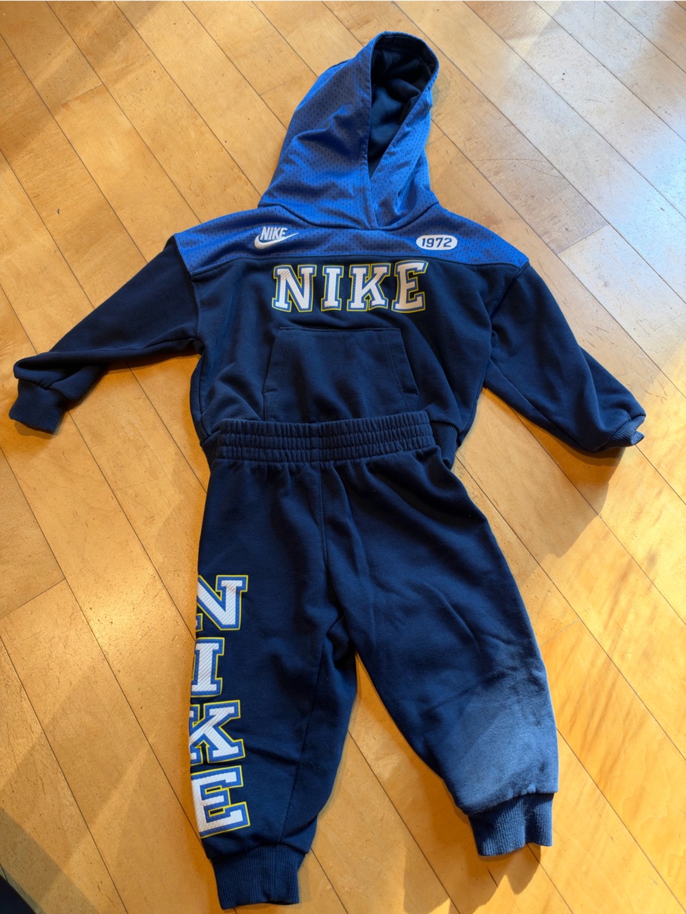 Nike Navy Blue Kids Hoodie and Joggers Set with White and Yellow Accents